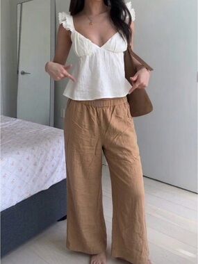 Wide Leg Linen Blend Pants in Camel